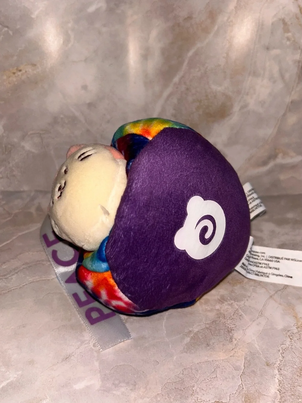 Kids Tie-Dye Plush Keychain with 'Peace' Ribbon - Rainbow